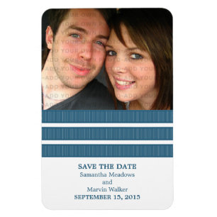 Triple Stripe Photo Save the Date Magnet, Blue Magnet