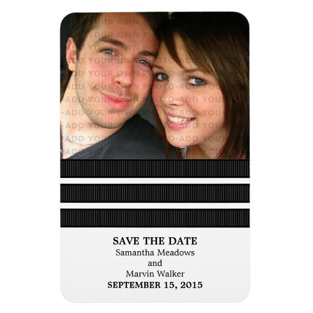 Triple Stripe Photo Save the Date Magnet, Ebony Magnet (Vertical)