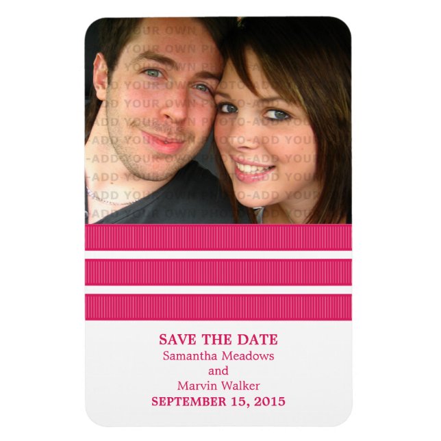 Triple Stripe Photo Save the Date Magnet, Pink Magnet (Vertical)