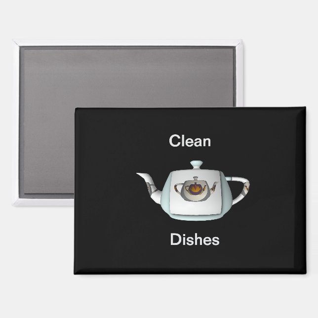 Triple Teapots Clean Dishes Dishwasher Black   Magnet (Front/Back)