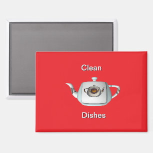 Triple Teapots Clean Dishes Dishwasher Red  Magnet