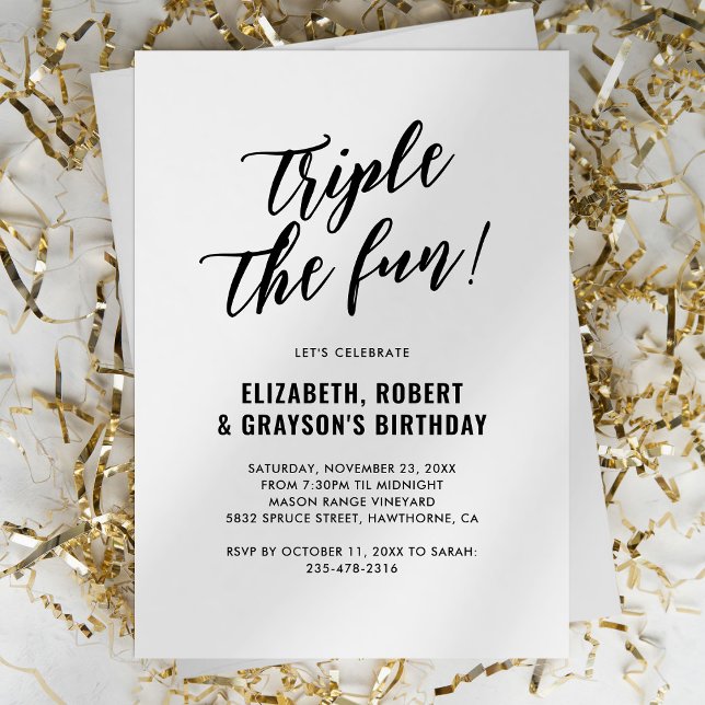 Triple the Fun Joint Birthday Invitation (Creator Uploaded)