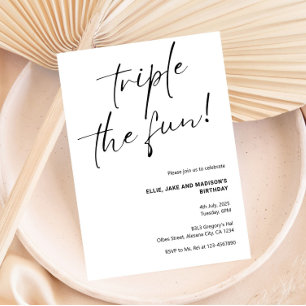 Triple the Fun Minimalist Joint Sibling Invitation
