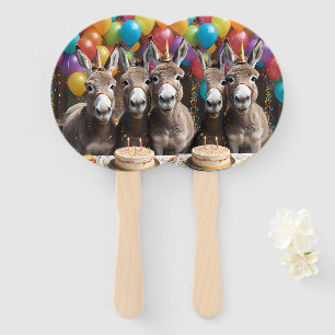 Triple the Joy: A Donkey Triplets' Birthday Bash Hand Fan
