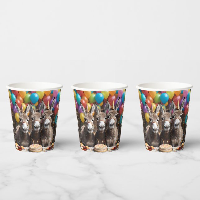 Triple the Joy: A Donkey Triplets' Birthday Bash Paper Cups (Multi)