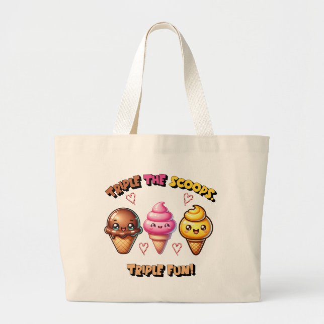 Triple the Scoops, Triple Fun! Large Tote Bag (Front)