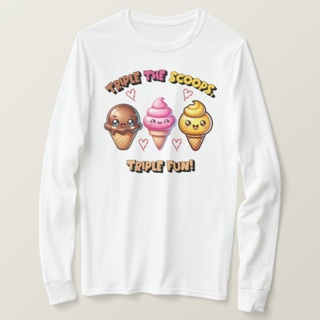 Triple the Scoops, Triple Fun! T-Shirt (Design Front)