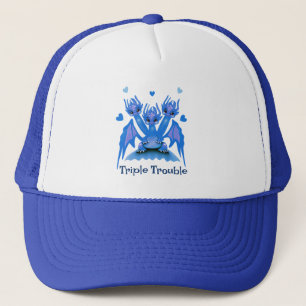 Triple Trouble Cute Blue Three-Headed Dragon Trucker Hat