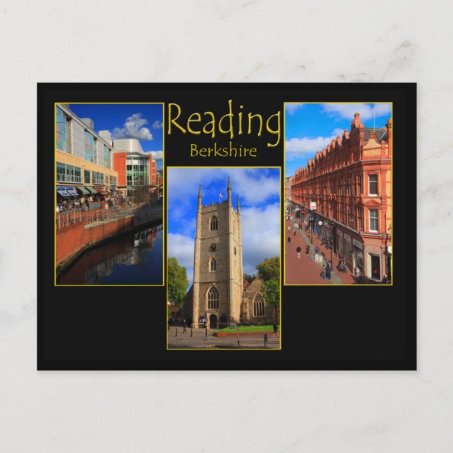 Triple view postcard of Reading, Berkshire England (Front)