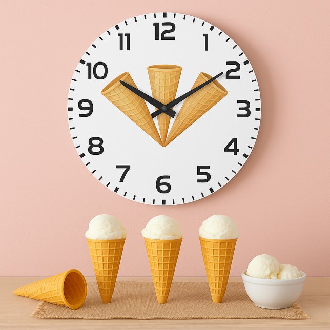 Triple Waffle Ice Cream Cone Summer Dessert Large Clock (Creator Uploaded)