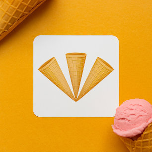 Triple Waffle Ice Cream Cone Summer Dessert Square Sticker