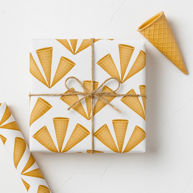 Triple Waffle Ice Cream Cone Summer Dessert Wrapping Paper (Creator Uploaded)