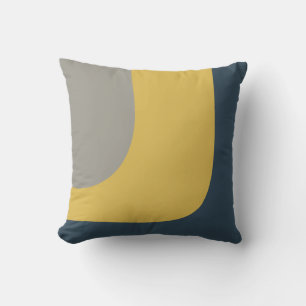 Triple Wave Minimalist Pattern Mustard Navy Grey Cushion