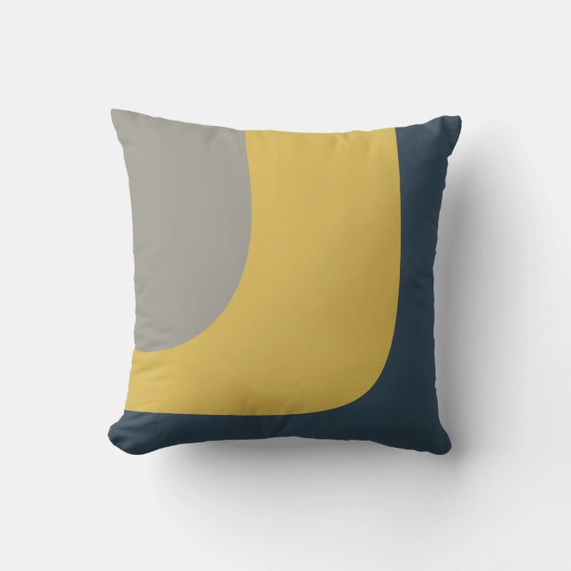 Triple Wave Minimalist Pattern Mustard Navy Grey Cushion (Front)