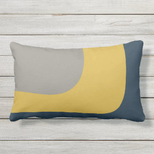 Triple Wave Minimalist Pattern Mustard Navy Grey Lumbar Cushion