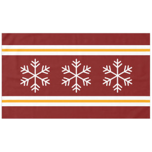 Triple White Nordic Snowflakes Stripes On Bold Red Tablecloth