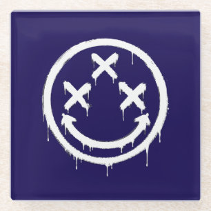 Triple X-Eyed Graffiti Smile Glass Coaster