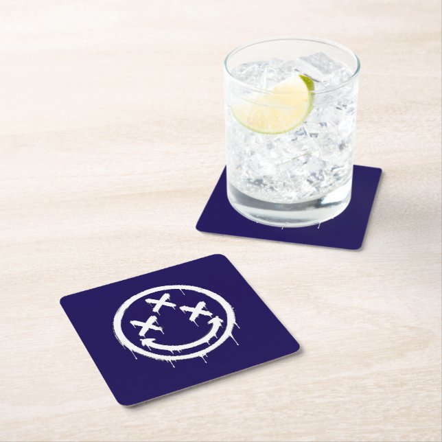 Triple X-Eyed Graffiti Smile Square Paper Coaster (Insitu)
