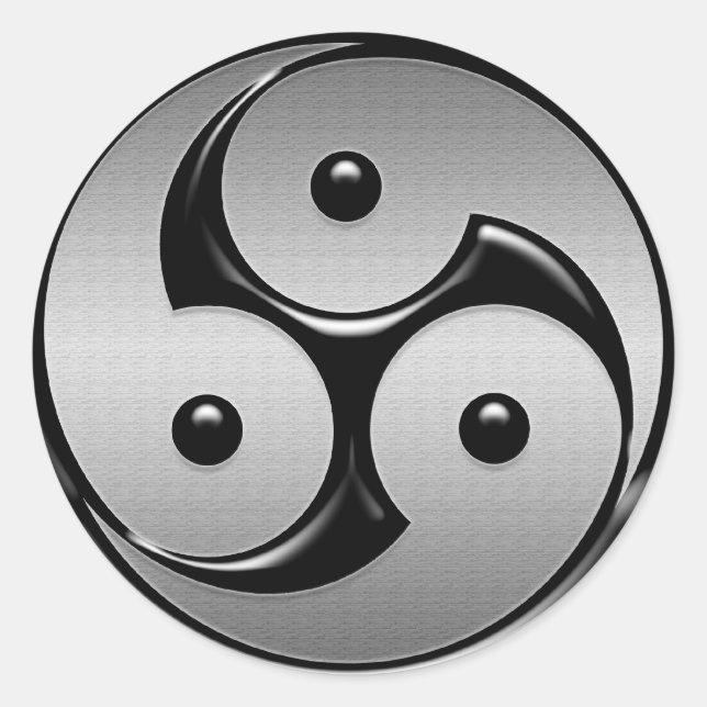 Triple Yin Yang - Metal & Glossy Black Classic Round Sticker (Front)