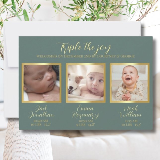 Triplet babies birth announcement welcome Card (Creator Uploaded)