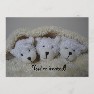 Triplet bears baby shower invitation