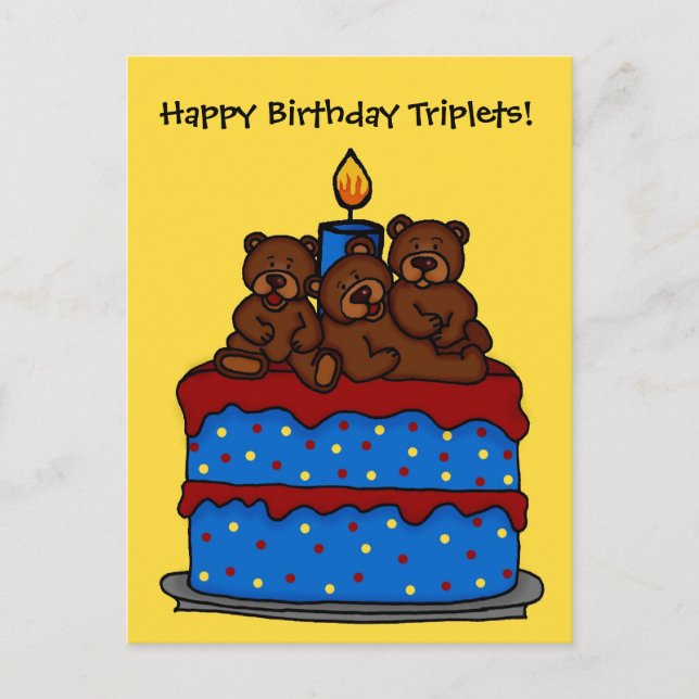 triplet bears birthday cake postcard (Front)