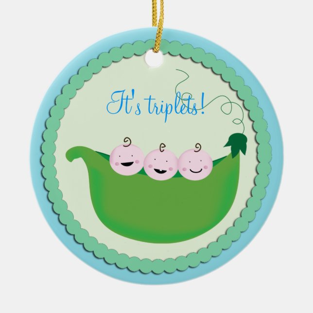 Triplet Boy 'Sweet pea' baby shower ornament (Front)