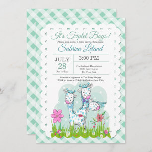 Triplet Boys Adorable Giraffes Baby Shower Invitation