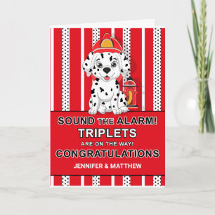 Triplet Congratulations Dalmatian Puppy Firehouse Card
