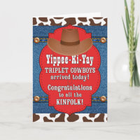 TRIPLET Cowboys Country Western New Baby Congrats