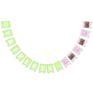 Triplet Girl's Pink Green Photo Bunting