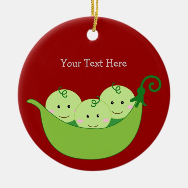 Triplet Pea Pods Ceramic Ornament (Front)