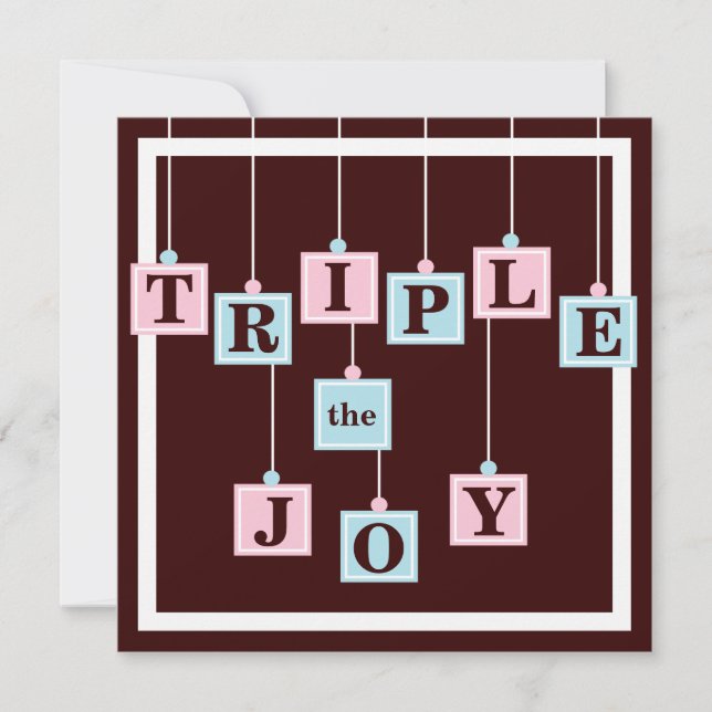 Triplets Baby Blocks in Pink & Blue Baby Shower Invitation (Front)