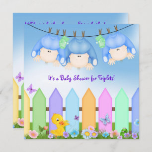 Triplets Baby Boy Shower Invitation