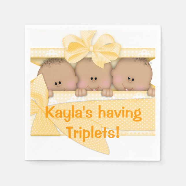 Triplets Baby Shower African American Paper Napkin (Front)