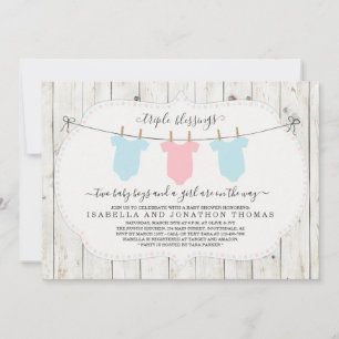 Triplets Baby Shower Invitation - 2 Boys & 1 Girl