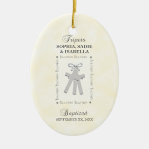Triplets Baptism on Yellow 3 Crosses Personalised Ceramic Ornament