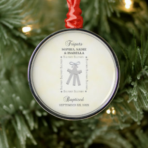 Triplets Baptism on Yellow 3 Crosses Personalised Metal Ornament