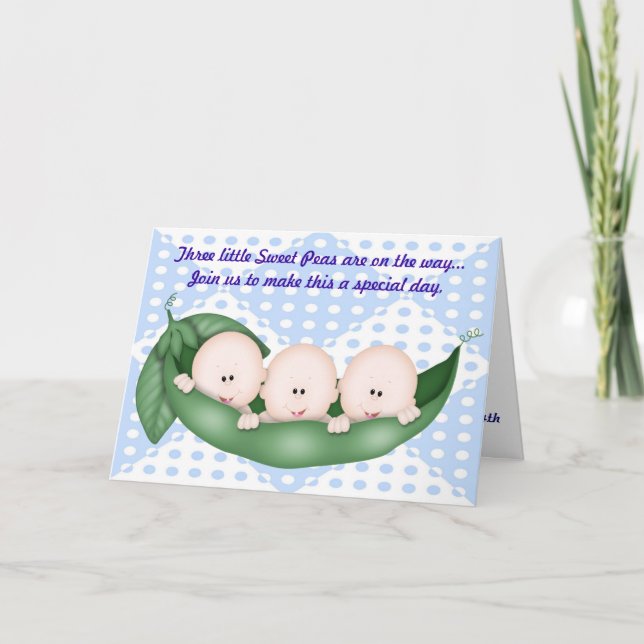 Triplets Boy Baby Shower Pea in a Pod Invitation (Front)