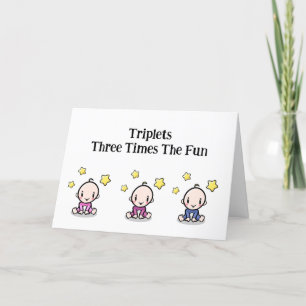 Triplets Congratulations Card, 2 girls and 1 boy, Thank You Card