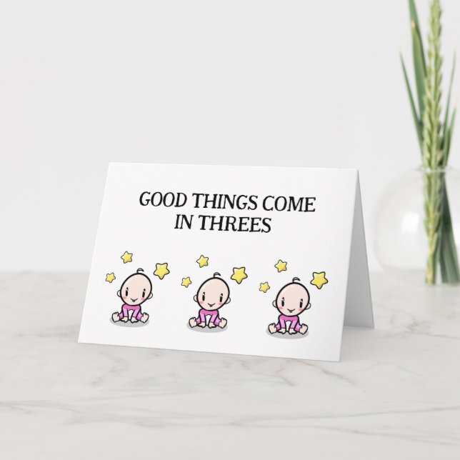 Triplets Congratulations Card, 3 girls, Thank You Card (Front)