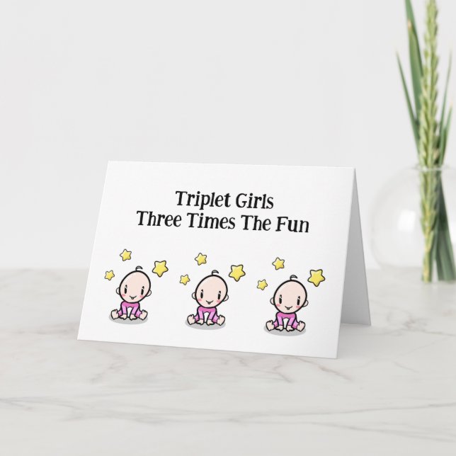Triplets Congratulations Card, 3 triplet girls, Thank You Card (Front)