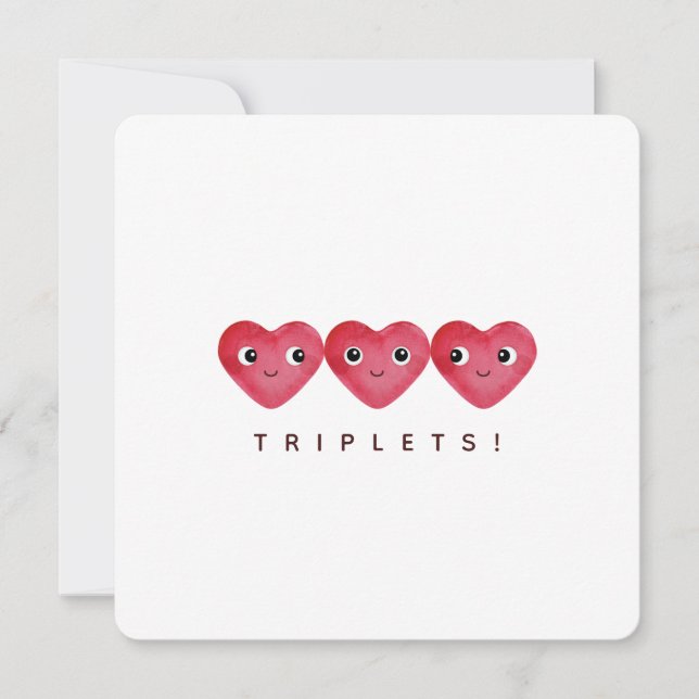 Triplets congratulations with three baby hearts holiday card (Front)