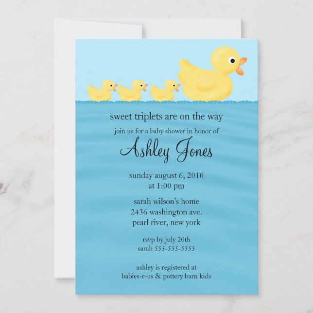 Triplets Duck Baby Shower Invitation (Front)