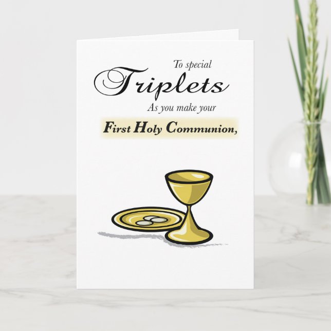 Triplets First Communion Gold Chalice, Paten Card (Front)