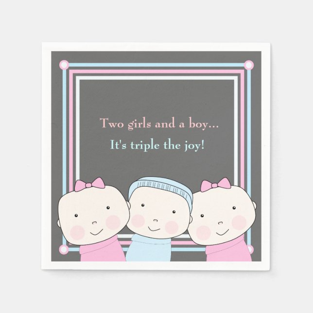 Triplets Girl Boy Pink Blue Baby Joy Napkin (Front)