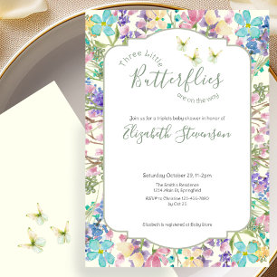 Triplets Little Butterflies Floral Baby Shower Invitation