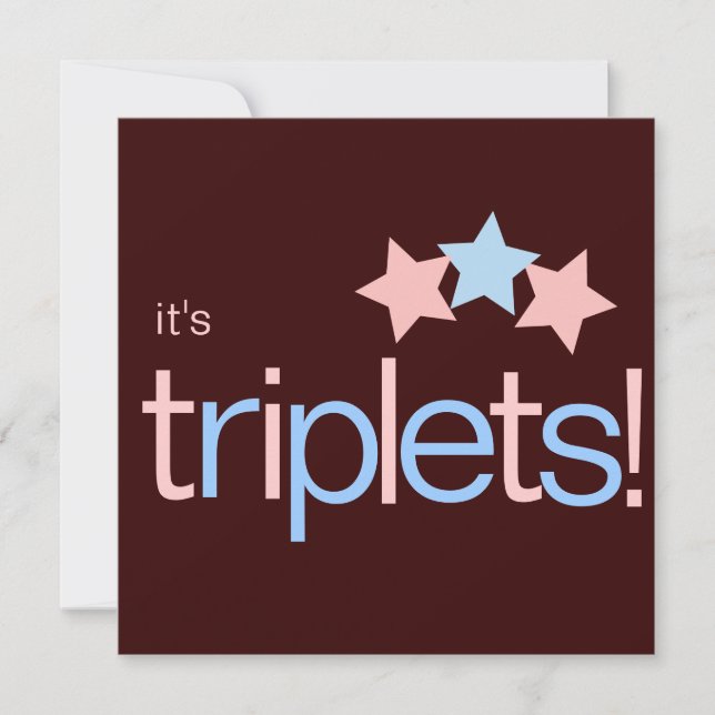 Triplets Stars Pink Blue Brown Baby Shower Invitation (Front)