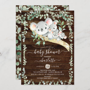 Triplets Sweet Koala Bears Baby Shower Invitation