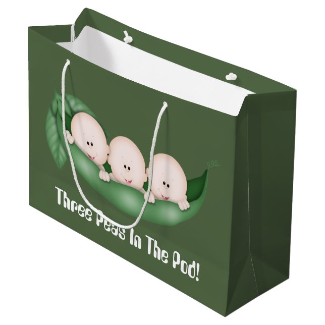 Triplets Three peas pod baby shower bag (Front Angled)
